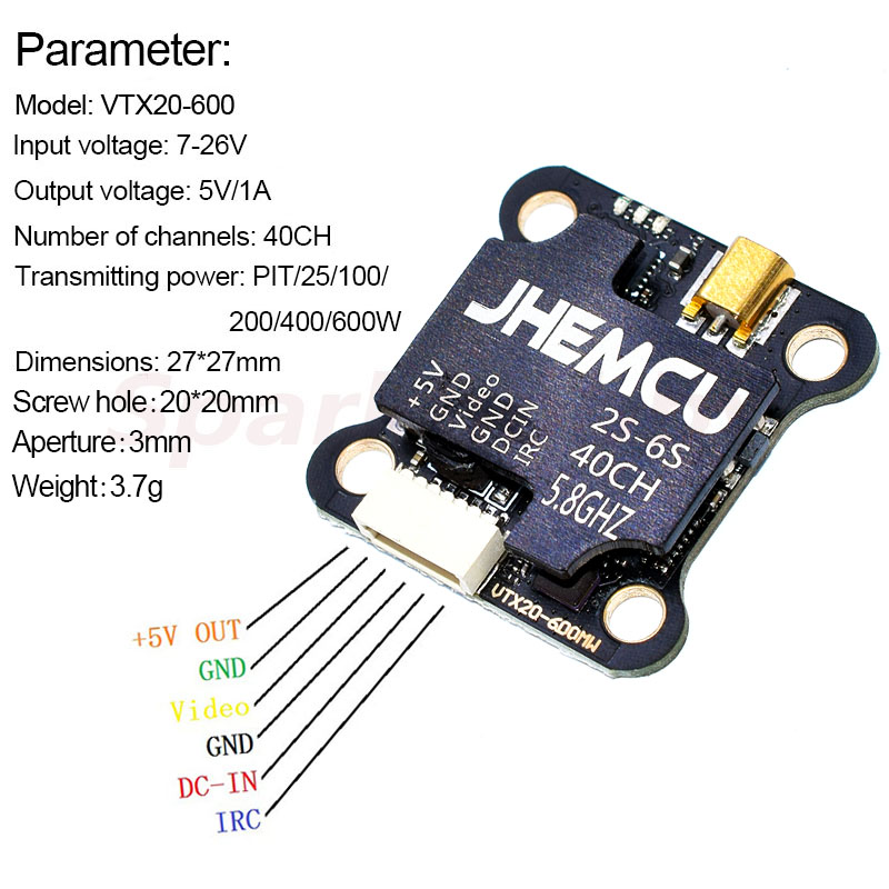 JHEMCU VTX20-600 5.8G 40CH 20X - مراجعة Drone Rc Control وسعره